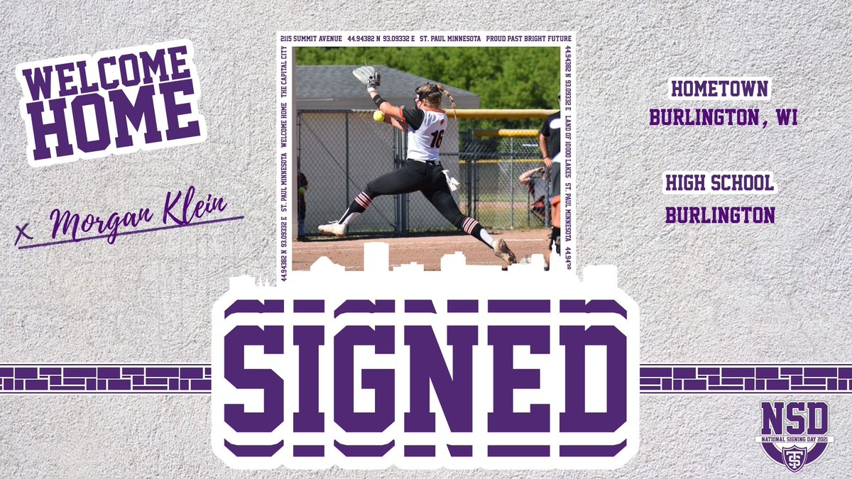 TommieSoftball's tweet photo. 🚨 Signing Alert 🚨
We are very excited to announce our newest Tommie &amp; 2nd signee in the class of 2022, @morgan_klein04!! Morgan is a lights out pitcher from Burlington, WI. Welcome to the family @UofStThomasMN &amp; @TommieAthletics, Morgan! #PurplePride #NSD22 #RollToms😈 https://t.co/fikw348zJl