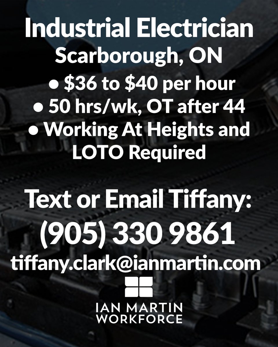 raiseworkforce's tweet photo. #NowHiring #industrialelectrician needed in #Scarborough, Ontario. Currently working on a long-term project installing a #large #conveyorsystems and looking for experienced #Industrialelectrician to support this. 

https://t.co/agt3a1Oh1B

#309AJourneyman #electricians https://t.co/Tgp8jje5N3