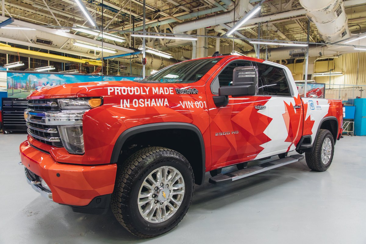 InvestOshawa's tweet photo. GM News Release: Today, @GMcanada announced the first Chevrolet Silverado pickup has rolled off the line at the reopened Oshawa Assembly plant. Learn more - https://t.co/YQkHn3813I https://t.co/3J7ju8ftF2