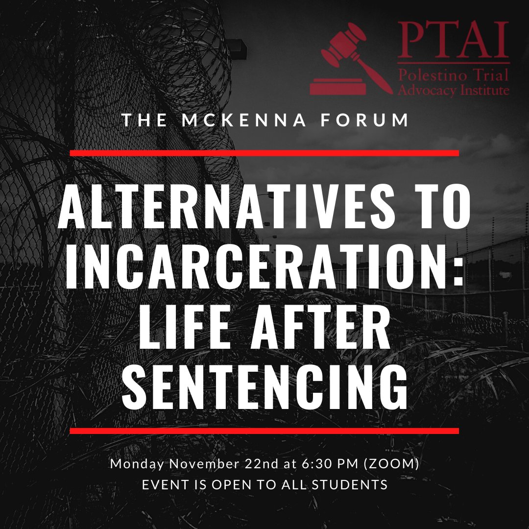 SAVE THE DATE - NOVEMBER 22ND!
PTAI will be hosting the McKenna Forum via Zoom, titled "Alternatives to Incarceration: Life After Sentencing." Details and link to follow 💯