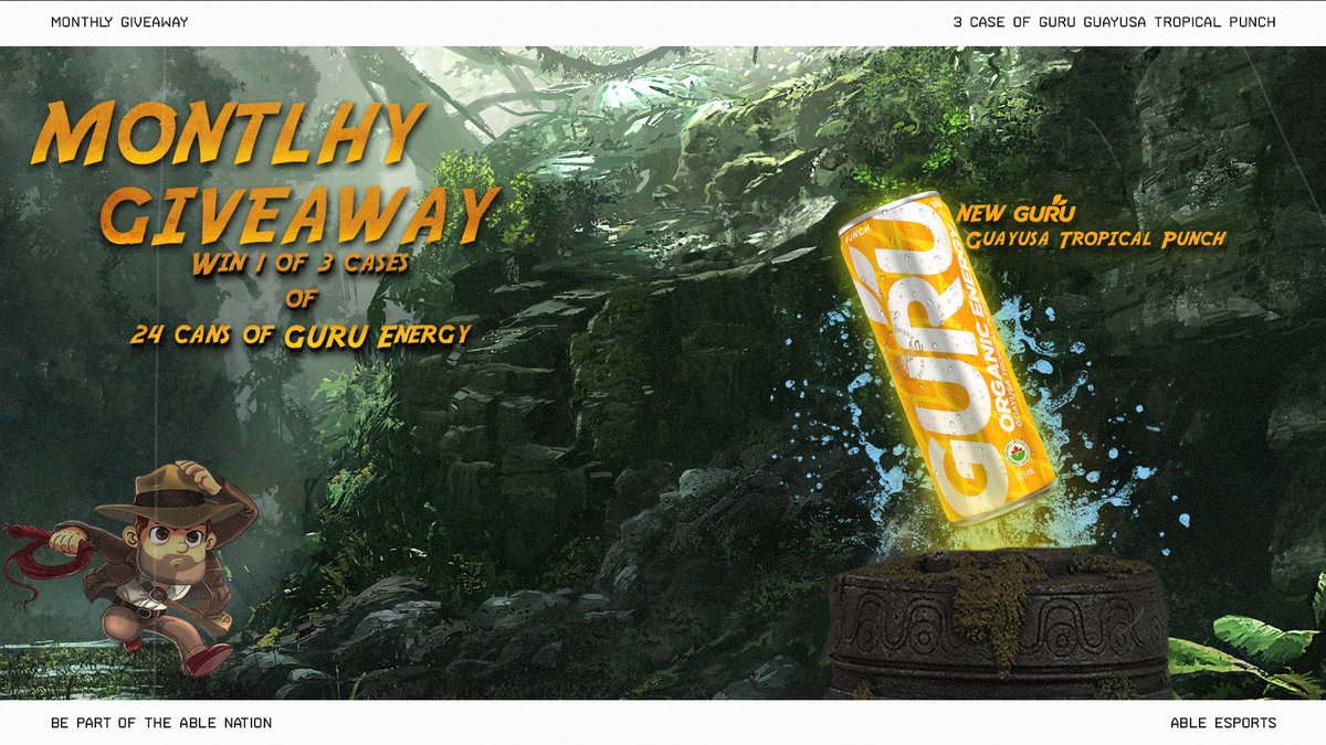 To celebrate the launch of <a href="/guruenergy/">GURU Energy Drink</a>'s new Guayusa flavor, we're giving away 3 cases for you to win in our latest monthly giveaway! Follow these steps to be one of the first to try it!

1) Follow <a href="/AbleEsports/">Able Esports</a>
2) Like and retweet
3) Confirm your entries: bit.ly/3DbejcE