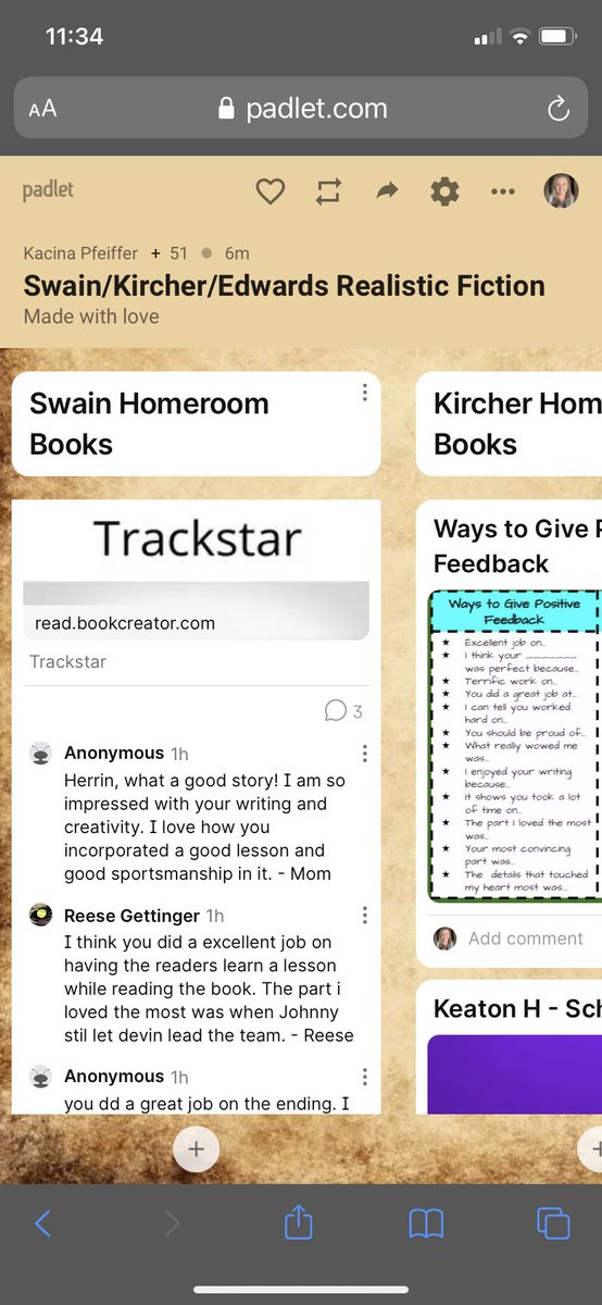 Mrs_SwainCRES's tweet photo. Today we are celebrating that we are published authors of realistic fiction! We used Book Creator and Padlet to publish our stories. Then peers, teachers, and families could comment on the great stories, giving positive feedback. @WISRocks #wiswriters #allstartriad @TCRWP https://t.co/Lffouull1E