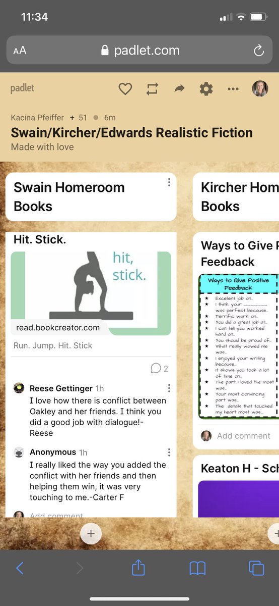 Mrs_SwainCRES's tweet photo. Today we are celebrating that we are published authors of realistic fiction! We used Book Creator and Padlet to publish our stories. Then peers, teachers, and families could comment on the great stories, giving positive feedback. @WISRocks #wiswriters #allstartriad @TCRWP https://t.co/Lffouull1E