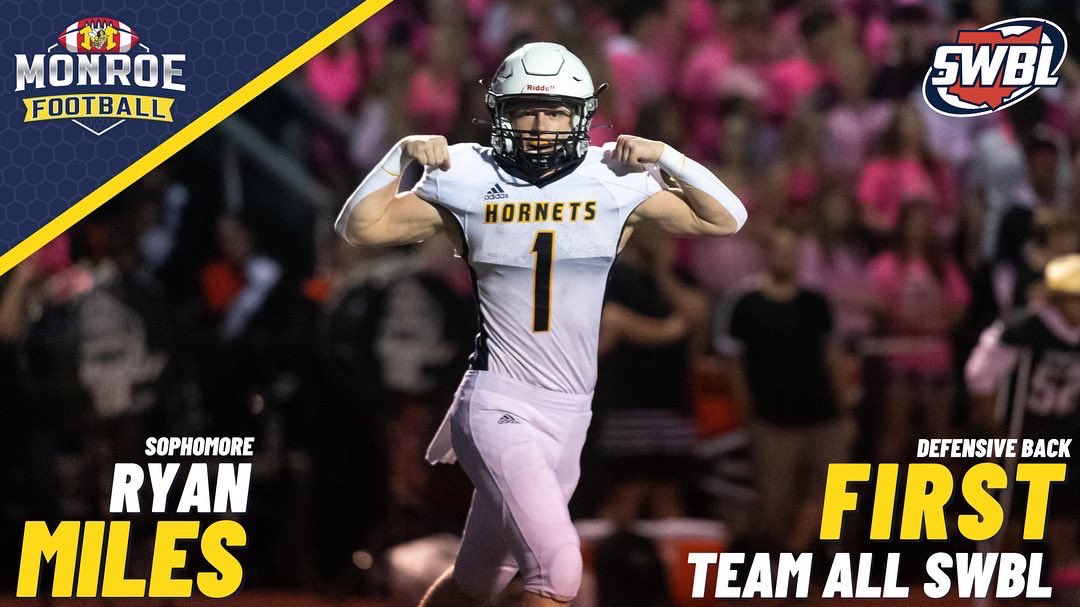6Sphoto's tweet photo. 🐝🏈 Congratulations to Sophomore, Ryan Miles who was selected First Team All SWBL East Division for Defensive Back.

@_MonroeFootball @HornetsInGame

#1HAH #HornetCountry https://t.co/j8pKYSTVp8
