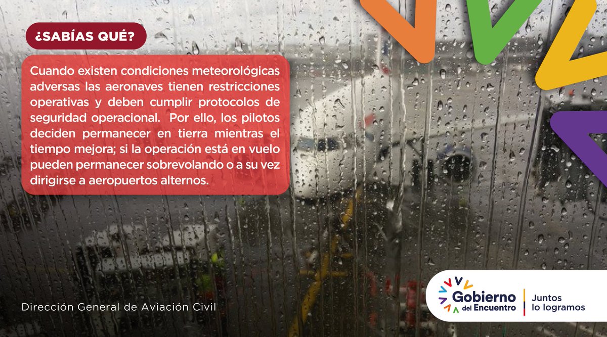 DGAC_Ecuador's tweet photo. 💡#INFÓRMATE Recuerda para tu tranquilidad la #SeguridadOperacional como misión institucional implica activar procedimientos especiales cuando existen condiciones meteorológicas adversas. https://t.co/SzkoyOROBb