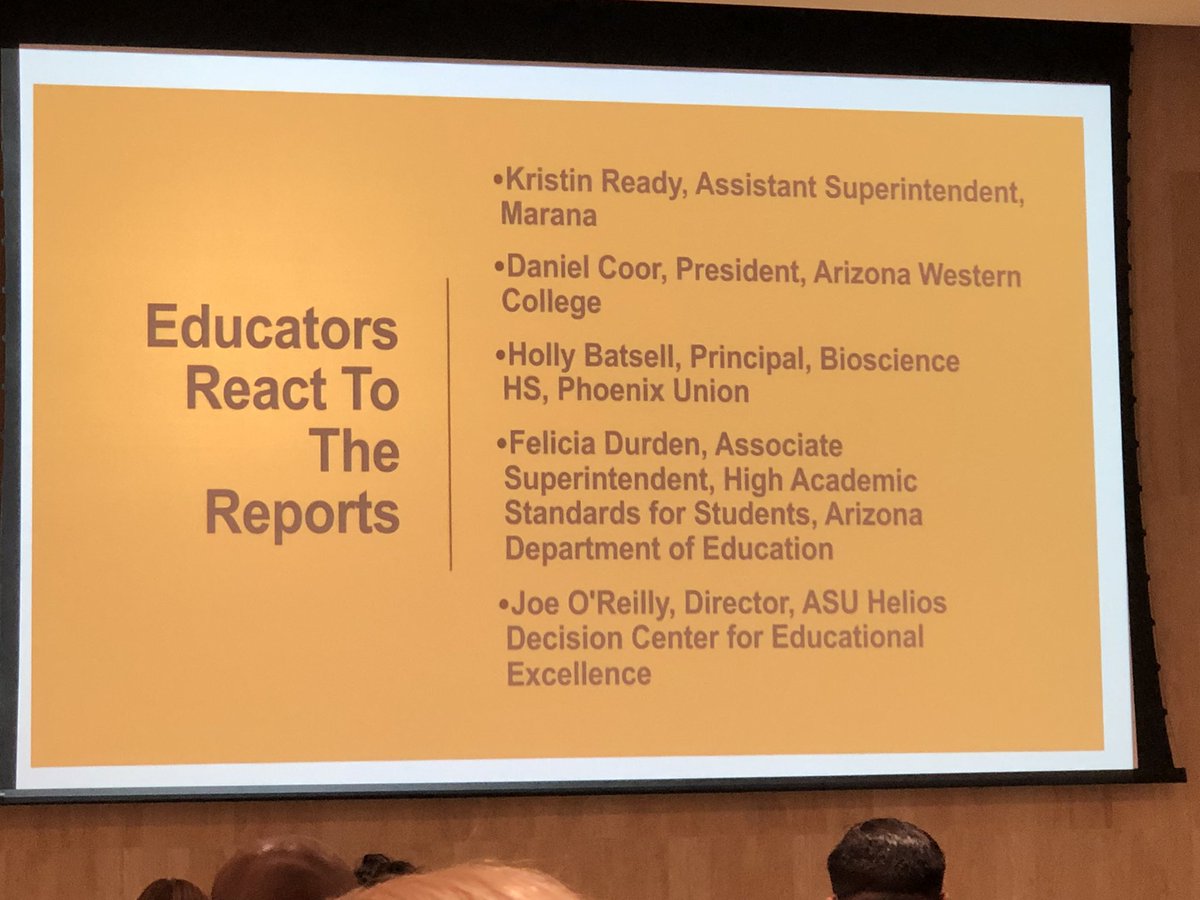 HeliosEdFnd's tweet photo. Our panel, Joe O’Reilly, @DCEdExASU
@Kristin_Reidy @MaranaSchools
@DurdenFelicia @azedschools
@AWCPREZ Daniel Corr @ArizonaWestern 
Dr. Bastell, @biosciencepxu, shares their reaction to their individual reports from @DCEdExASU @asu https://t.co/k3sCJF91Dx