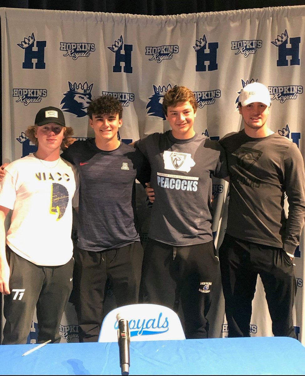 HopkinsBaseball's tweet photo. Our aim is to promote teamwork and leadership, to help elevate academics, and to build character through sports. We're tremendously proud when those ideals reflect in our student athletes. Congrats to Jack, Brock, Gabe &amp; Maddox that officially signed today. The future is bright! https://t.co/mkx8QKoerM