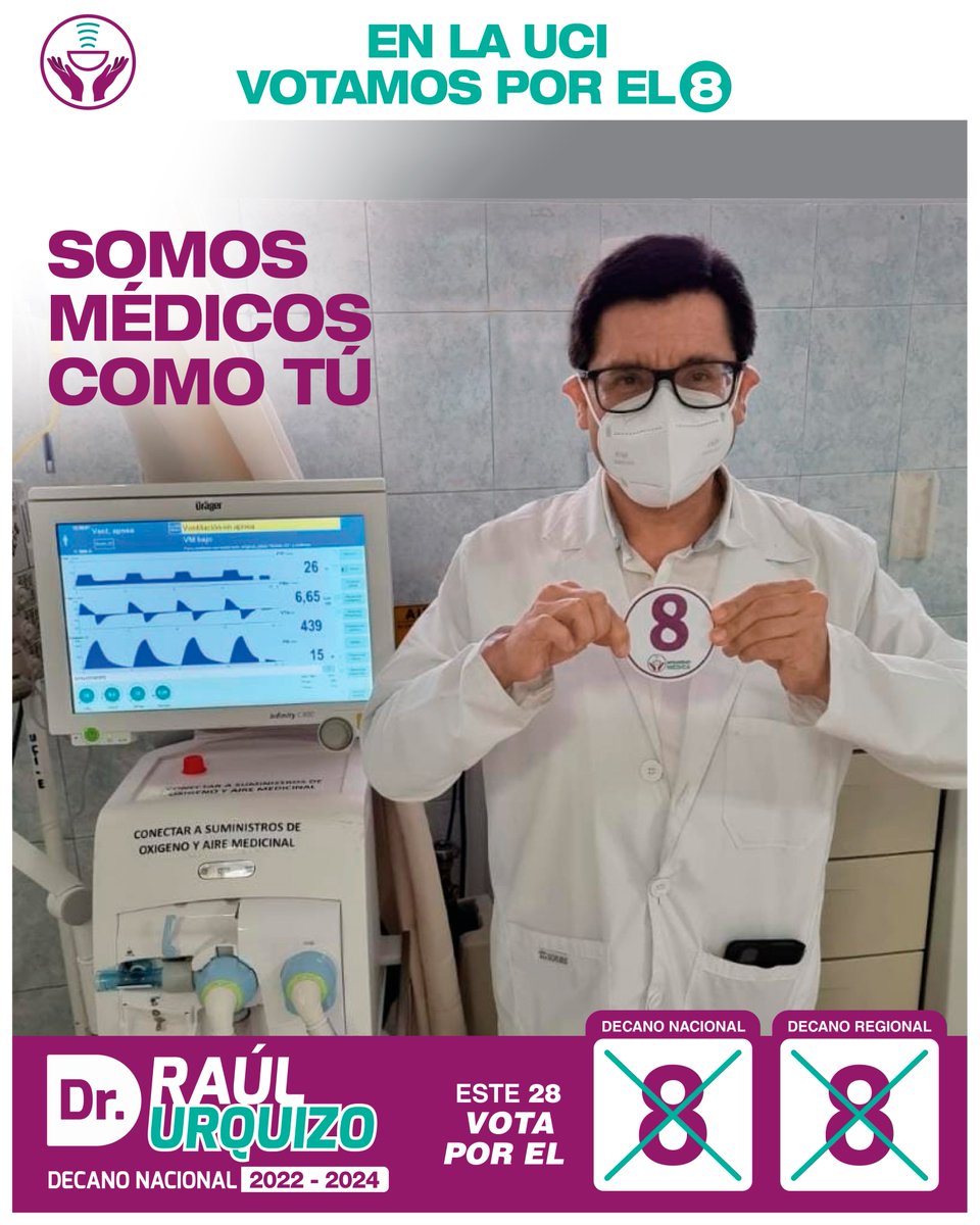 IntegridadMedic's tweet photo. En la UCI votamos por el 8️⃣ #SomosMédicosComoTú🤜🤛
🤝Con experiencia y renovación   #ContamosContigo ‼💪
#RaúlUrquizo ➡Decano Nacional ➡ 8️⃣
#IldauroAguirre ➡Decano Regional de Lima ➡ 8️⃣
#IntegridadMédica https://t.co/PgyocErrxc