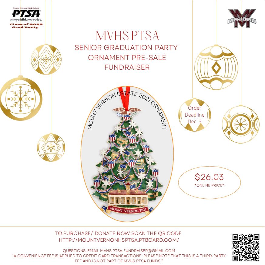 PtsaMvhs's tweet photo. The MVHS PTSA Grad Party Committee is inviting you to help raise money for this year's Class of 2022 celebration. Let's get the holidays kicked off right with Little Caesars and Mount Vernon Estate ornaments! All funds will go towards the end-of-year celebration! https://t.co/gnbUkW8USw