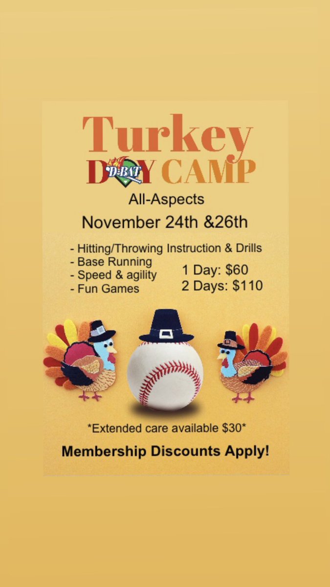 Thanksgiving is right around corner! Just in time to sign up for our annual Turkey Day Camp! This camp will include all aspects of the game. 

To register click the link in our bio, give us a call at (828) 412-5050, or email us at ethan@dbatasheville.com