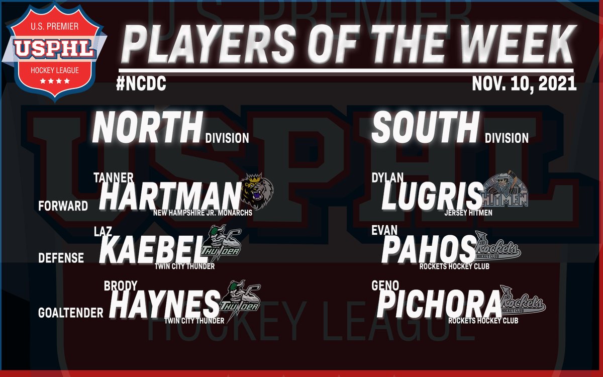USPHL's tweet photo. Big shouts out to our #NCDC #PlayersOfTheWeek, as each of these players have put together outstanding performances to kick off November. 

Full Story:
https://t.co/eSoGr0BeME https://t.co/xwpEQ5coTF