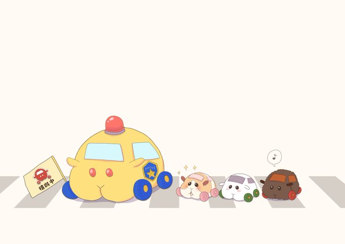 大きいプイプイに交通ルールを教えてもらう小さいプイプイたち 