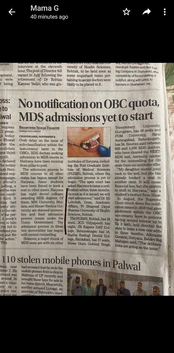 dentodontics's tweet photo. #HARYANAMDSCOUNSELLING 
UPDATE CAME 
APEX COURT LASHES OUT AT HARYANA OFFICIALS &amp; SAYS TO RELEASE THE HARYANA COUNSELLING SCHEDULE SOON 
HERE IS THE NEWS CAME IN @TOIChandigarh @TOIIndiaNews 
HERE IS THE SS OF IT 
@anandmahindra @anilvijminister @INCHaryana @cmohry @AAPHaryana https://t.co/uQD2uvRuAD