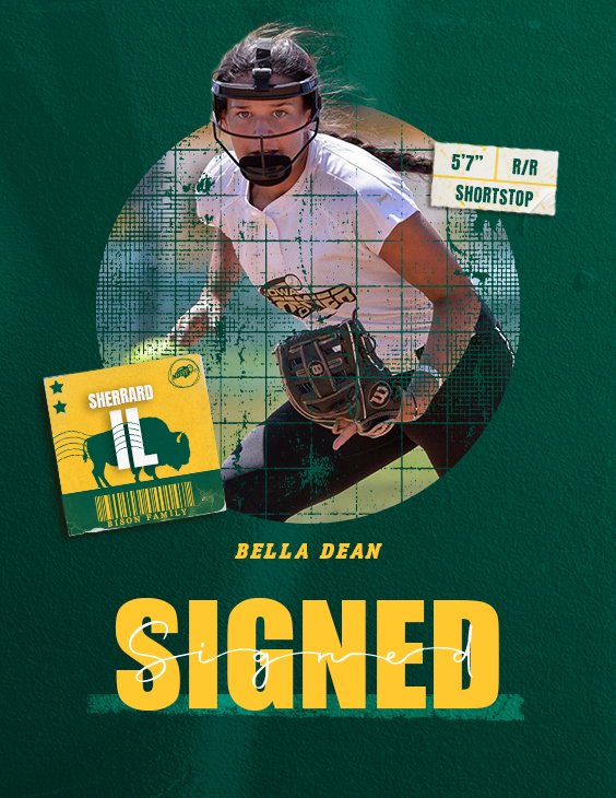 NDSUsoftball's tweet photo. Signed! 🖊️

Welcome Bella Dean to the Herd!
Shortstop | 5'7 | R/R
Sherrard, Illinois

#GoBison 🦬🤘 https://t.co/038KjKS3L1