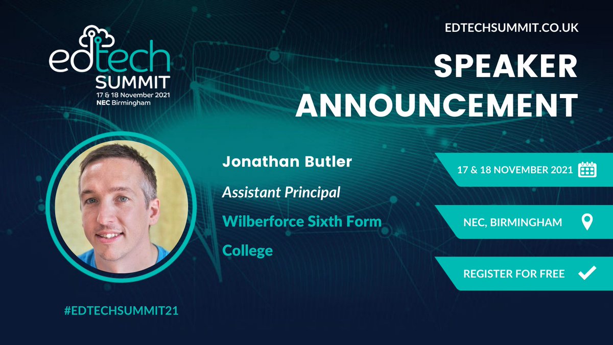 EdTech_Summit's tweet photo. We're pleased to announce @JonButlerEDU, Assistant Principal at @WilberforceSFC, as a speaker at #EdTechSummit21. Register for free today to attend her session on 'Digital Strategies for Colleges' at our show next week: https://t.co/9uxzUkSibb https://t.co/hte7pyuv7R