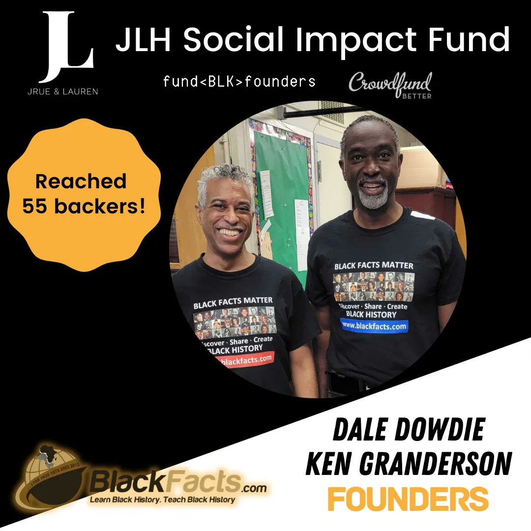 Congrats @thejlhfund participants @blackfacts on reaching 55+ backers on @FundBlackFndrs! 'We overcome Historical Erasure of Black Culture. We put Black Communities in Control of Our Narratives with our AI-powered online platform Timbuktu™.' Support: fundblackfounders.com/blackfacts