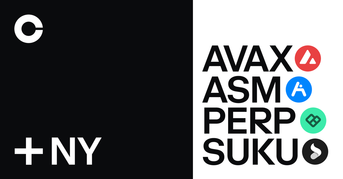 CoinbaseMarkets's tweet photo. AVAX, ASM, PERP &amp; SUKU are now available to New York residents.

DOT, PLA, SHIB, RLY &amp; QNT are now available to Singapore residents.

To access trading, users may need to refresh https://t.co/XPL9tgB0YB https://t.co/AFjPAszYyL