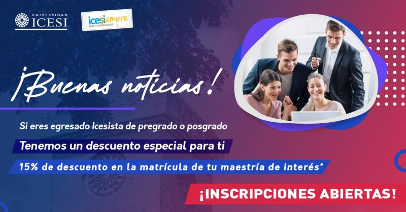 Pensando en sus egresad@s, <a href="/icesi/">Universidad Icesi</a> acaba de tomar esta decisión. Aprovechen esta oportunidad para inscribirse y estudiar la Maestría en Gobierno. 

Para mayor información:
bit.ly/3qnpdIz
Info-maestrias@icesi.edu.co
PBX: 5552334 ext. 8505, 8427