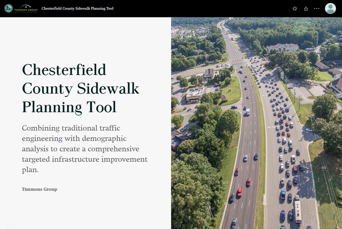 SpatialAce's tweet photo. Excellent #GIS use case from Chesterfield Co., VA on their #sidewalk #planning tool with assistance from #TimmonsGroup
https://t.co/yZkb8xWvhw
#Esri #ArcGIS #APA #AICP #govtech #NACo #APWA #ICMA #publicworks #statelocalIT #transportation #spatial #geospatial https://t.co/LTqNFAwjtl