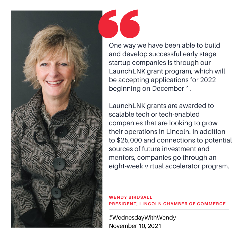 LincolnChamber's tweet photo. The LaunchLNK grant program is officially accepting applications beginning on December 1st! LaunchLNK helps early stage startups get established and grow in Lincoln, NE. Learn more
https://t.co/S5hfDhwXY1
#WednesdayWithWendy #WeChooseLincoln https://t.co/pzqFSYs6tR