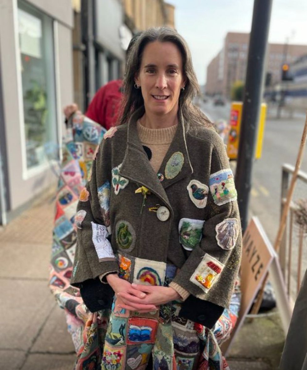ruthvalerio's tweet photo. Lovely to get to wear the Coat of Hopes. It's travelled 500 miles and bears the hopes of many many people
@coatofhopes 
#COP26 https://t.co/ml5fJMQTQ1