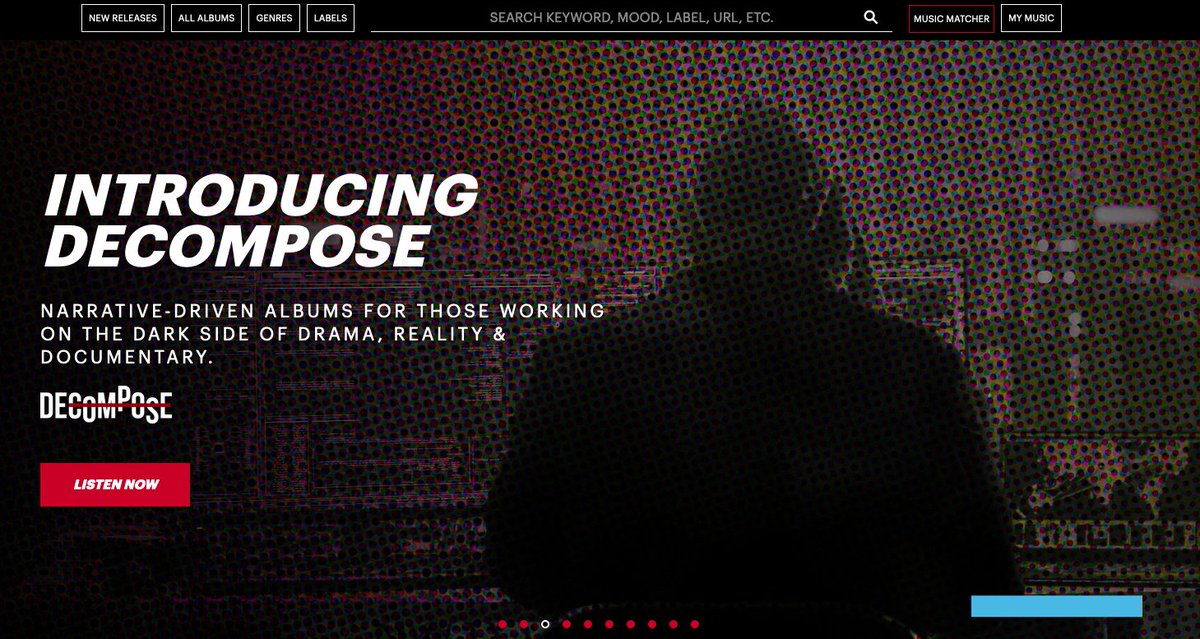 DecomposeMusic's tweet photo. Decompose banner looking great on BMG sites globally. Go and check the albums out if you need music for the Darker Side of Film &amp; TV! #productionmusic #musiceditor #musicsupervisor #editor #film #tv #decompose #bmgproductionmusic https://t.co/cXJ7YC2Q22