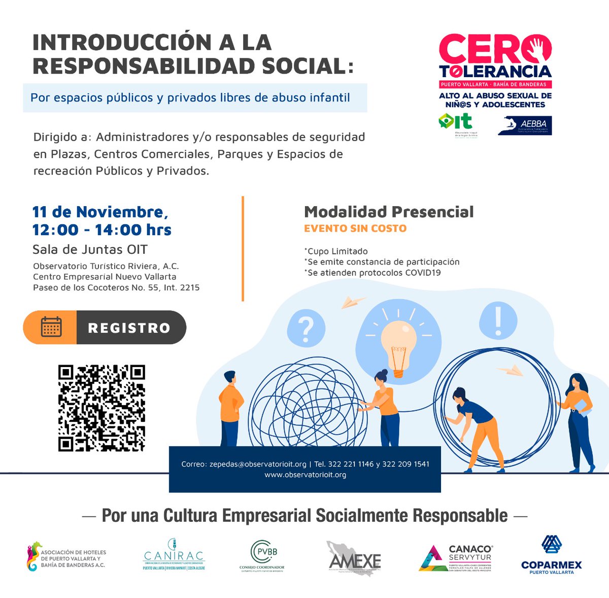 observatorioit's tweet photo. Tenemos espacios disponibles para que participes mañana 11 de noviembre en el taller presencial "Introducción a la responsabilidad social: por espacios públicos y privados libres de abuso infantil" ✋🏽👨‍👩‍👧‍👦👦🏻🔴
Regístrate a través del Código QR 🌐 https://t.co/WMzgOTblLm