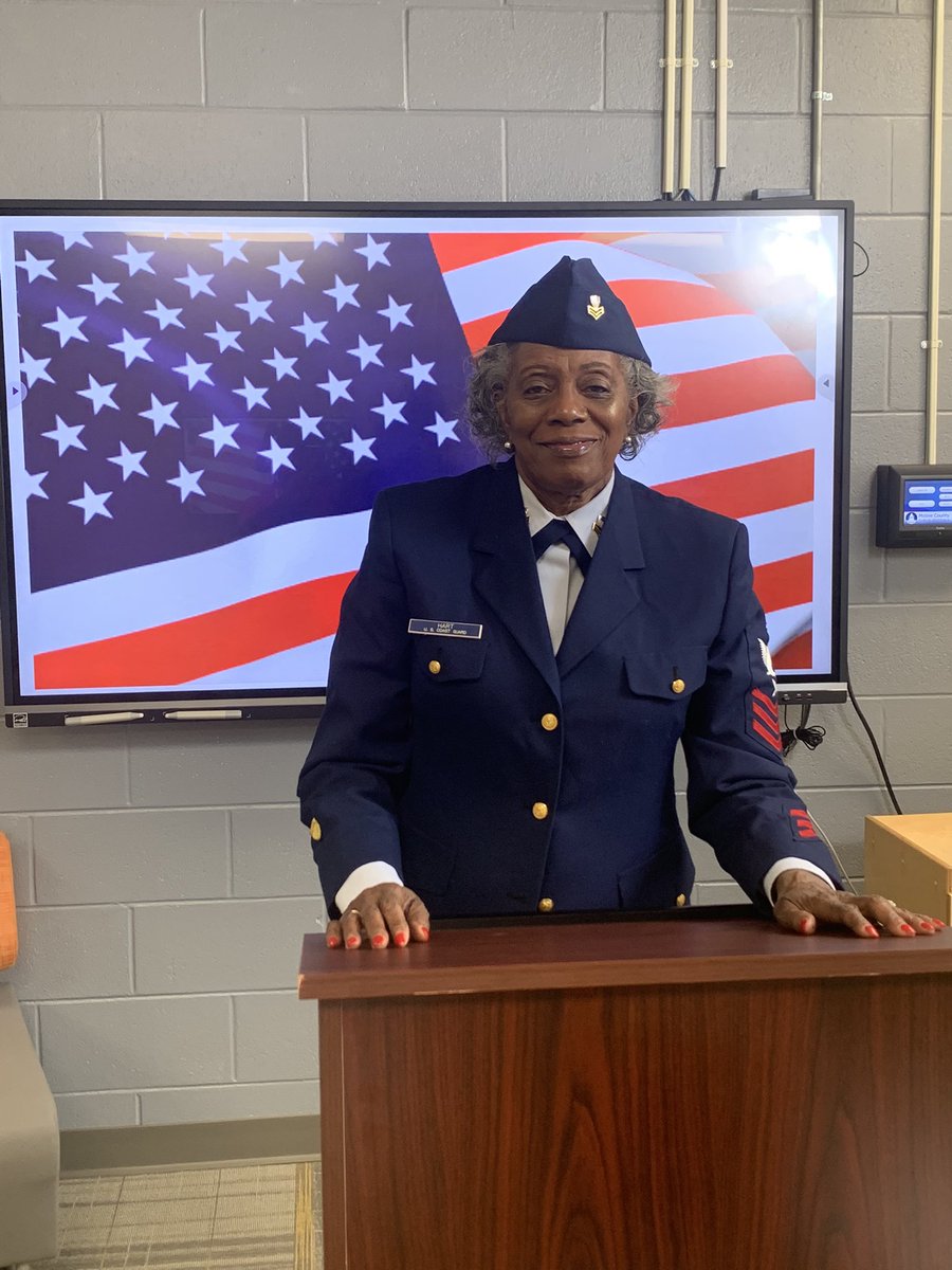 Thank you Dr. Hannah Hart, retired MCPSS principal, for speaking to our students about your service in the U.S. Coast Guard.  Thanks for your service! #VeteransDay2021 <a href="/DicksonTigers/">E.R. Dickson Tigers</a> <a href="/MobilePublicSch/">MobilePublicSchools</a>
