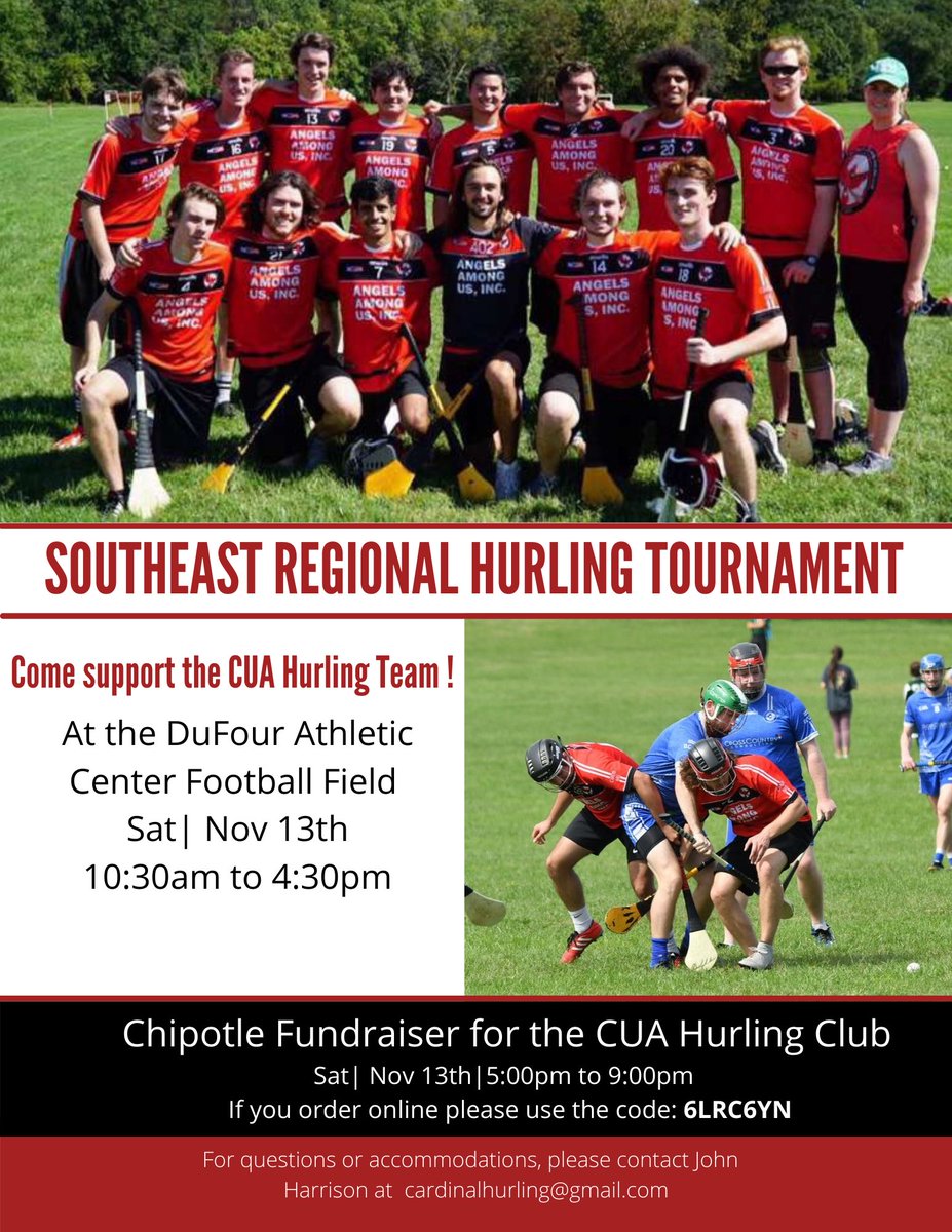IrelandEmbUSA's tweet photo. This Saturday come and see one of the oldest field games in the world, #Hurling.
Catholic University’s DuFour Athletic centre is hosting the Southeast Regional Hurling Tournament. Details in the flyer below.#GAA
Find out more about hurling here https://t.co/ISN10VxrtA https://t.co/ZhCFYv4Zi3