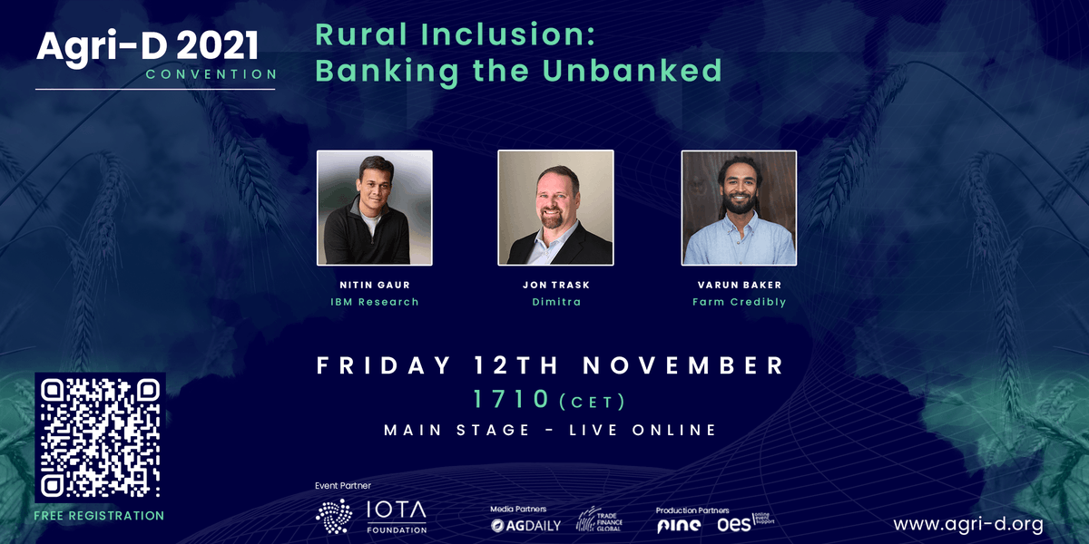dimitratech's tweet photo. Join our CEO and Founder Jon Trask at Agri-D on the main stage and the tech stage!
➡️Leading Global Agriculture through Data Driven Farming: Friday Nov. 12th @ 4:20pm CET
➡️Rural Inclusion: Banking the Unbanked: Friday Nov. 12th @ 5:10pm CET
https://t.co/wtuNzgjG7Q https://t.co/FmnVL33DgK