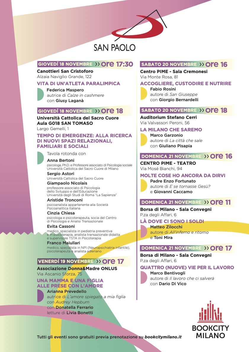 Gruppo Editoriale San Paolo (@sanpaoloeditore) on Twitter photo 🎉Torna <a href="/BOOKCITYMILANO/">BookCity Milano</a>🎉
Dal 17 al 21 novembre si torna in presenza per guardare al futuro e festeggiare la decima edizione.
Ecco i nostri eventi!
Per tutti gli appuntamenti è obbligatoria la prenotazione nella pagina del singolo evento su
👉bookcitymilano.it
#BCM21 🎉Torna <a href="/BOOKCITYMILANO/">BookCity Milano</a>🎉
Dal 17 al 21 novembre si torna in presenza per guardare al futuro e festeggiare la decima edizione.
Ecco i nostri eventi!
Per tutti gli appuntamenti è obbligatoria la prenotazione nella pagina del singolo evento su
👉bookcitymilano.it
#BCM21