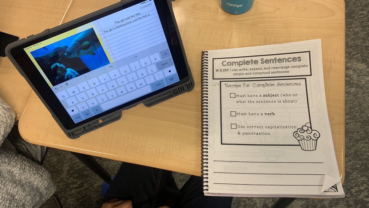 MsMoriarty24's tweet photo. Using the app @WriteAboutThis to help us practice complete sentences! It was so fun to pick a prompt that we were interested it. After, we will upload them to @Seesaw! #BeOTE @OTECougars @bvschools @BVBlendED https://t.co/e7R7xgJQFq