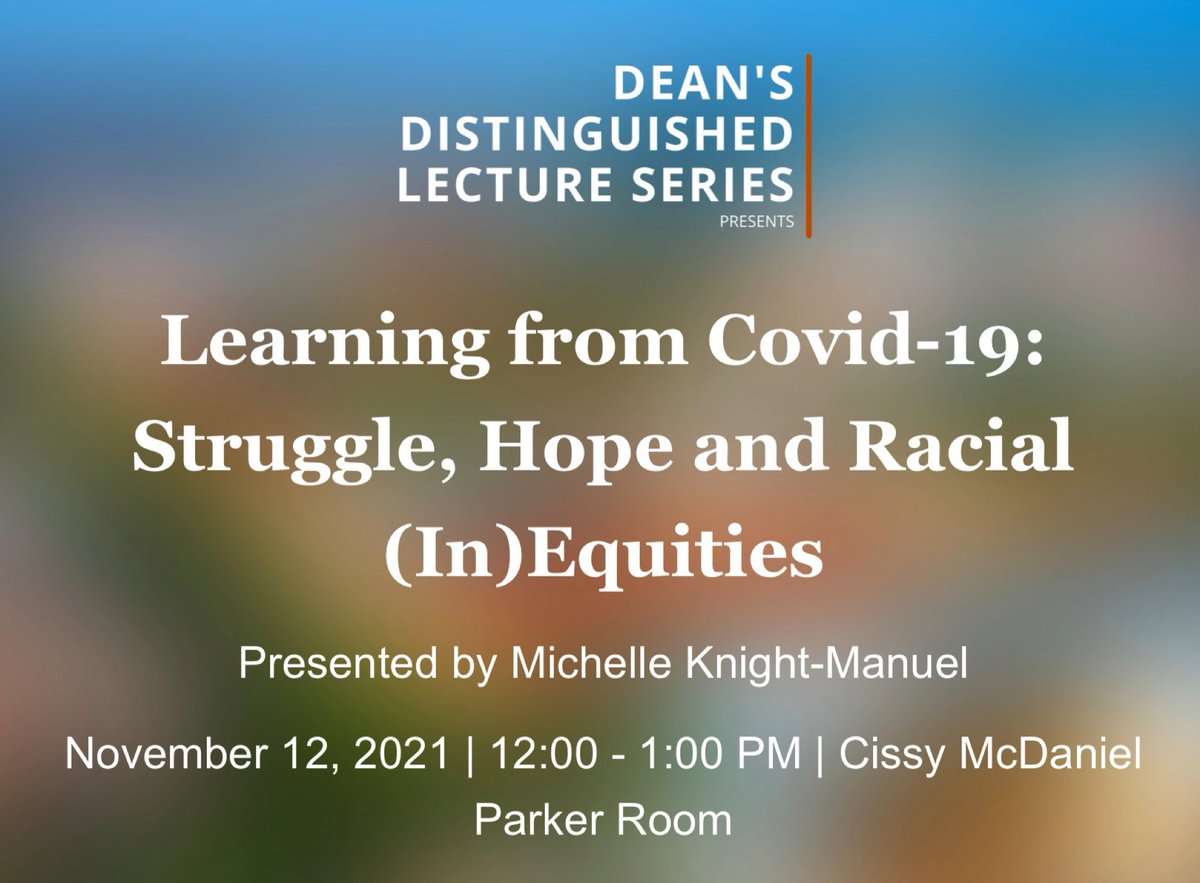 Don’t miss the Dean's Distinguished Lecture Series this Friday 11/12 at 12p CT! 

"Learning from Covid-19: Struggle, Hope and Racial (In)Equities" presented by Dr. Michelle Knight-Manuel <a href="/TeachersCollege/">Teachers College, Columbia University</a> education.utexas.edu/events/734/sav…
#EdEquity <a href="/c_martinez/">Charles Martinez</a>