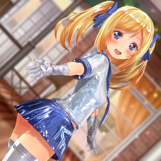 金髪ちゃんの光沢セーラー服 