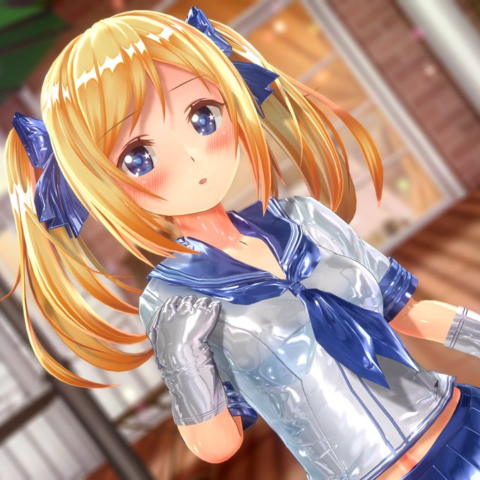 金髪ちゃんの光沢セーラー服 
