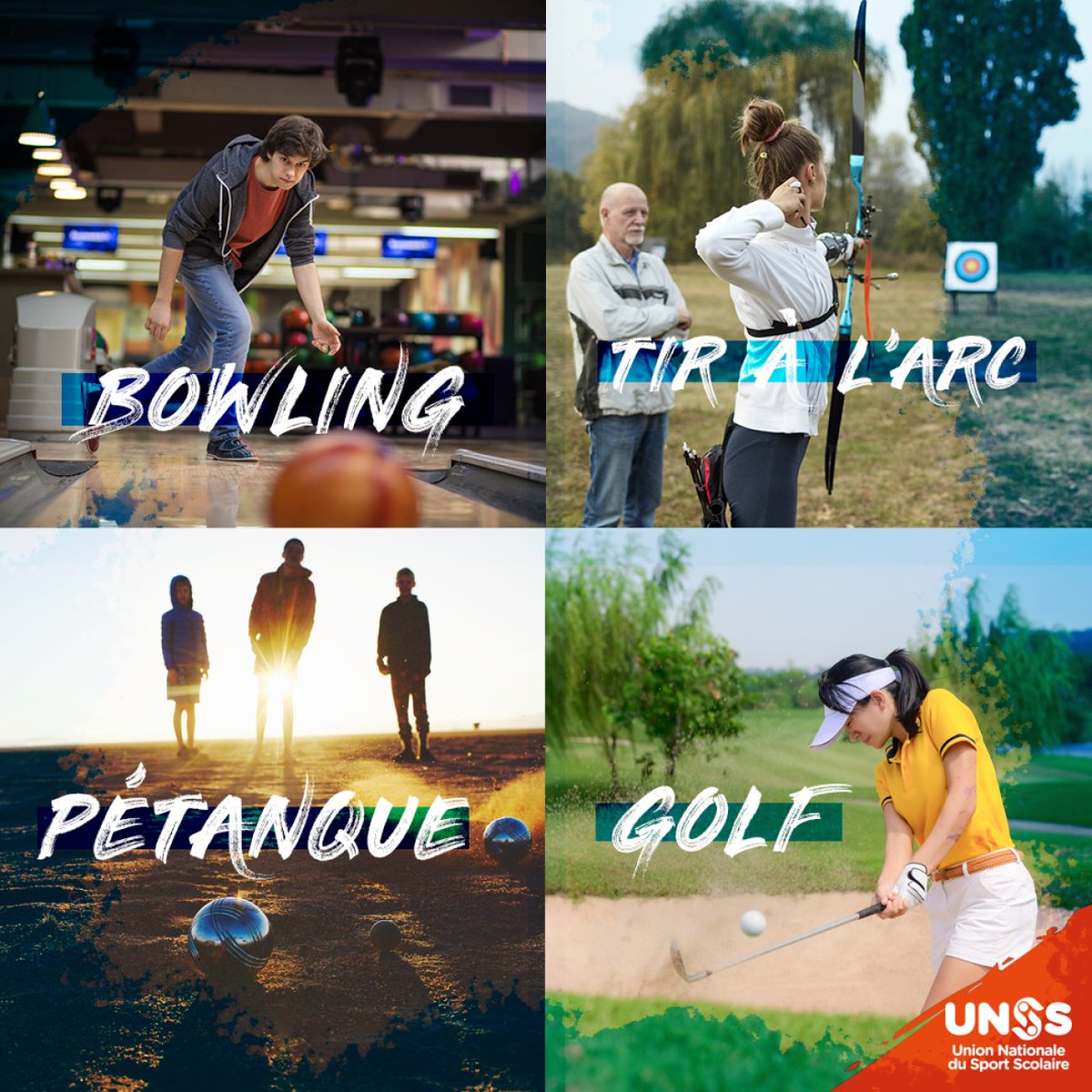 unss's tweet photo. #CestTOUTSport
Concentration, maîtrise de soi, les sports de précision permettent d’apprendre à gérer ses émotions et à vaincre son stress. Avec l’UNSS,  tu as le choix : golf, pétanque, bowling, tir à l’arc, sport boules ou tir sportif et même laser-run ! À vos marques, visez 🎯 https://t.co/0DfNecn3ML