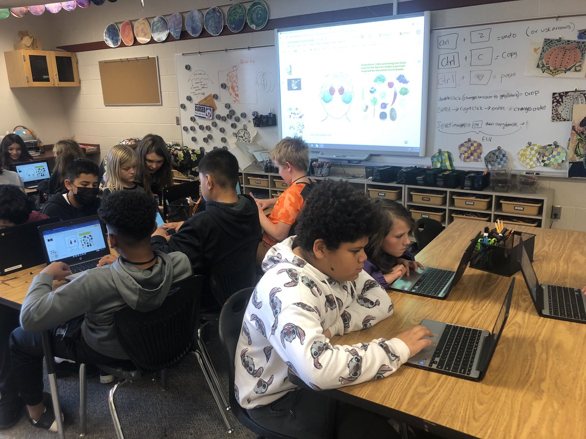 mscraftynerd's tweet photo. I LOVE it when I get invited to help with a project in a classroom! Today I helped collaborate and coteach a lesson on Arcimboldo and had students start their own recreation of a portrait using Google slides. Thanks Mrs Stott for inviting me! #GSDEdTech @GraniteSchools https://t.co/xw3XEhbpiZ