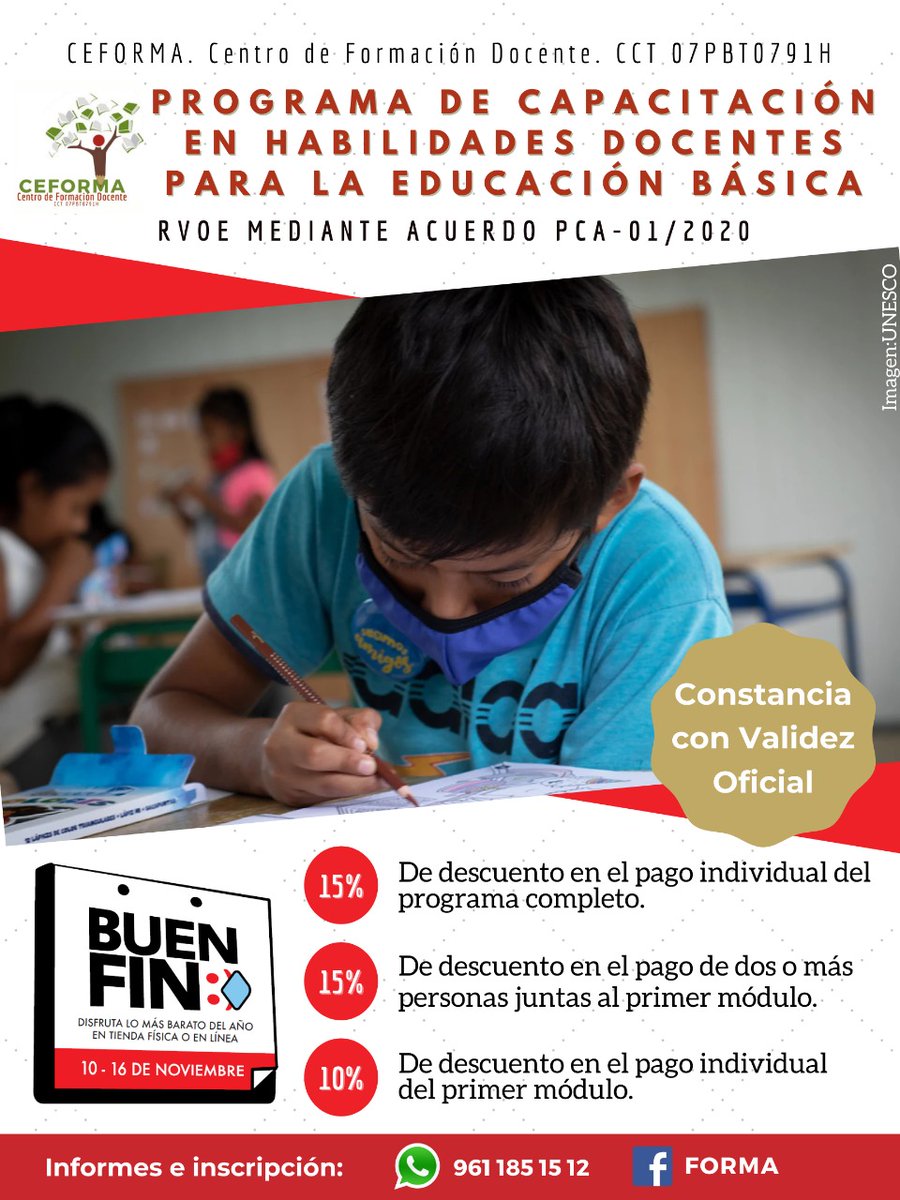FormaConsultor1's tweet photo. 📌¡Llegaron los descuentos del Buen Fin a CEFORMA!📌Aprovecha las promociones que tenemos para ti y comienza a formarte para los procesos de admisión y promoción 2022-2023.
🗓Solo del 10 al 16 de noviembre.
📲Más información e inscripciones:
Tel. 961-185-1512 https://t.co/8JTREWK5pw