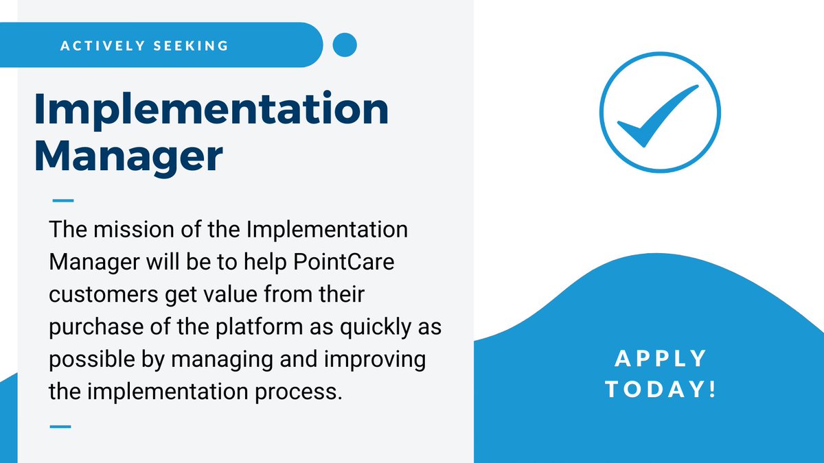 Do you want to solve interesting problems, transform healthcare, and help people all at the same time? Well, you’re not alone. In fact, you might just be our next Implementation Manager!

To apply, please go to: bit.ly/3qcJdgK

#JobOpportunity #ApplyNow #Hiring