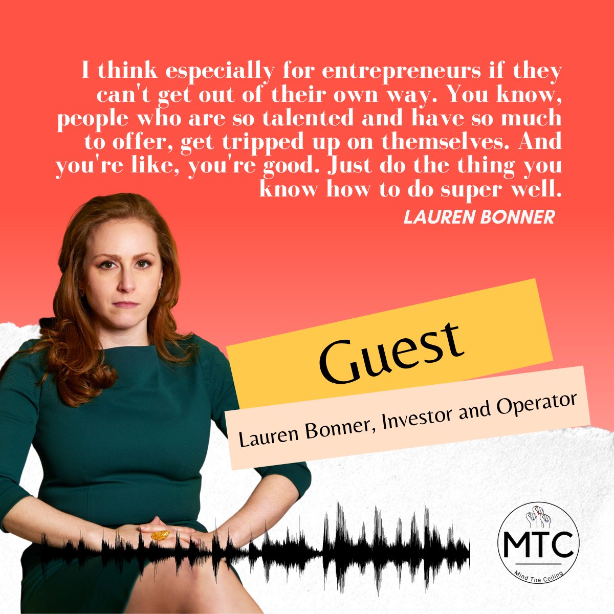 People who are so talented and have so much to offer, get tripped up on themselves. - Lauren

Hear more of her story here: podcasts.apple.com/us/podcast/min…

#MindTheCeiling #MTC #WomenWhoWork #LeadershipPodcast #Inspo #WomxnsLeadership #WorkLifeBalance ⁠