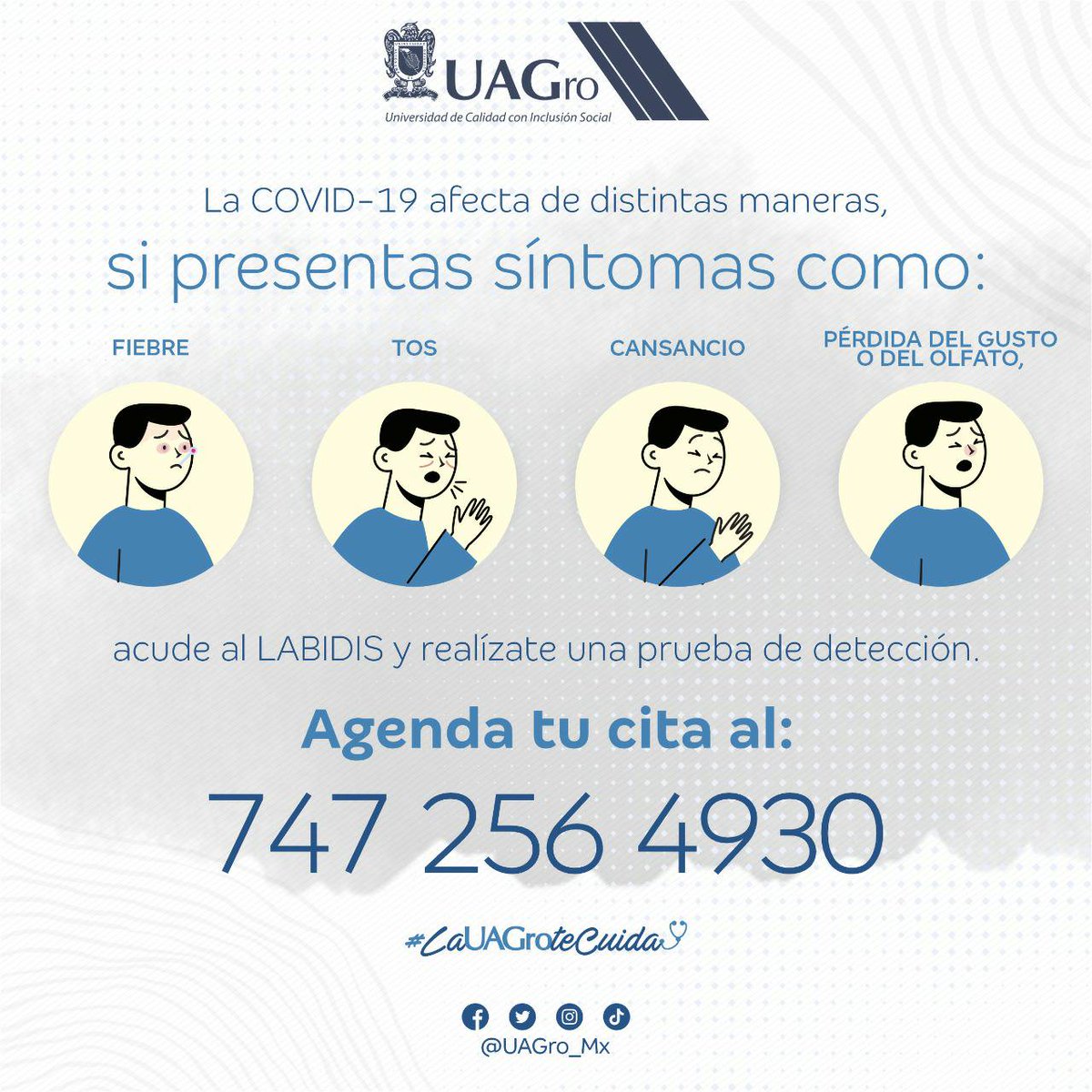 UAGro_MX's tweet photo. El #LABDIS está disponible para atender a la comunidad universitaria y público en general; comunícate a nuestra línea de atención y agenda tu cita. 👇🏼📱
#LaUAGroTeCuida https://t.co/uckGcKFgcP