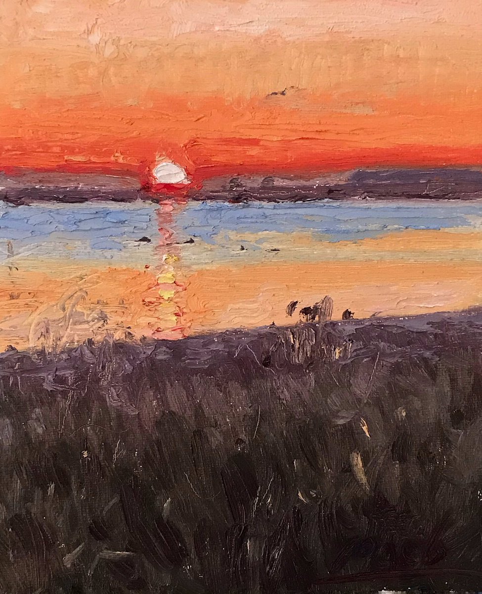 macbfineart's tweet photo. Found an old tube of flake white laying around and decided to give it a try, forgot how much is needed to tint but does give intense colour.
.
#sunrisepainting #oiloncanvas #8x10 #flakewhite #allaprimapainting #oilsketch https://t.co/STUfKxxpQI