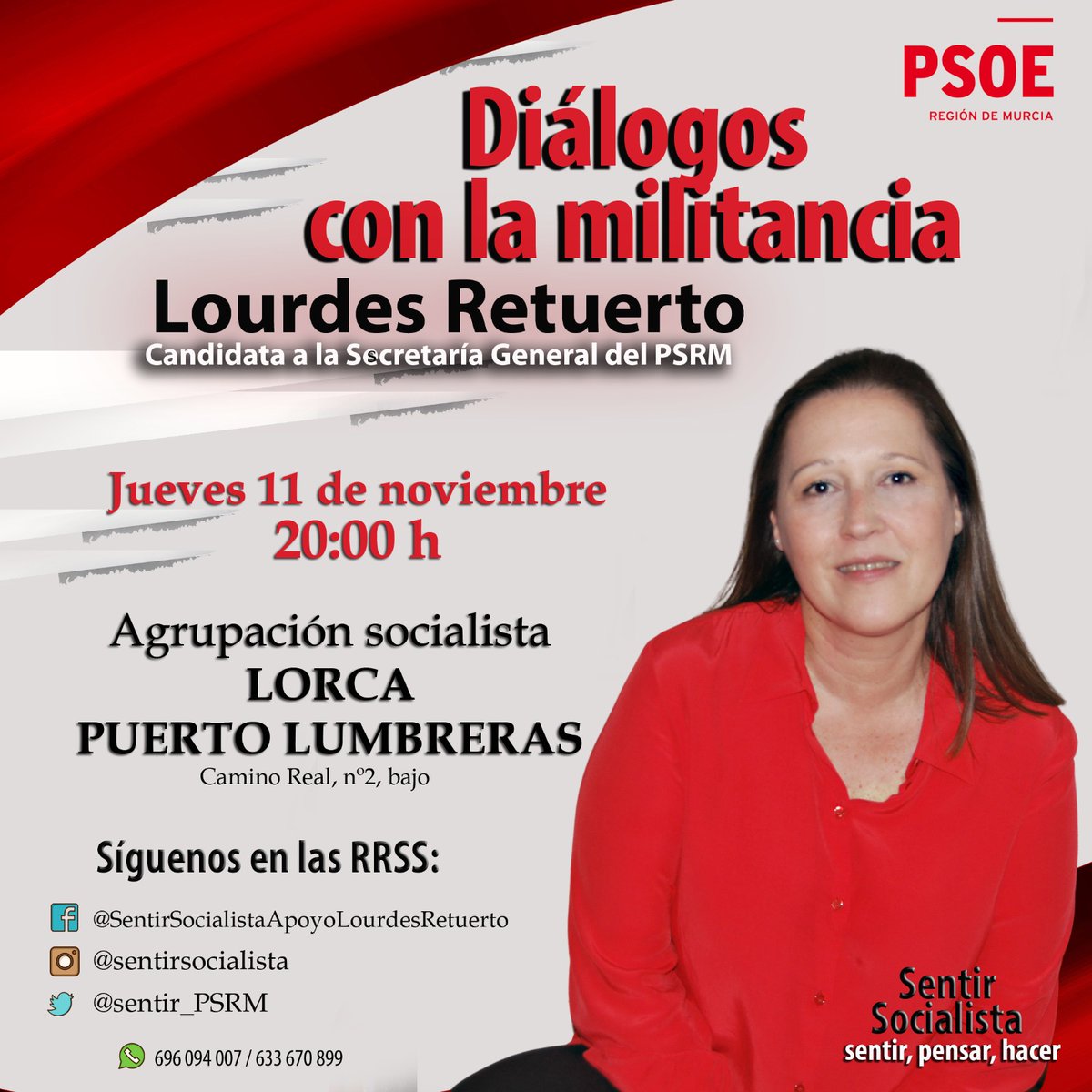 Sentir_PSRM's tweet image. 📝Apunta este nuevo #diálogoconlamilitancia 

Mañana jueves, a las 20:00 horas y tras el diálogo con las agrupaciónes de San Javier y San Pedro del Pinatar, @lourdesret estará con las agrupaciones de Lorca (@PSOELorca) y Puerto Lumbreras 

#SentirSocialista #SentirPensarHacer