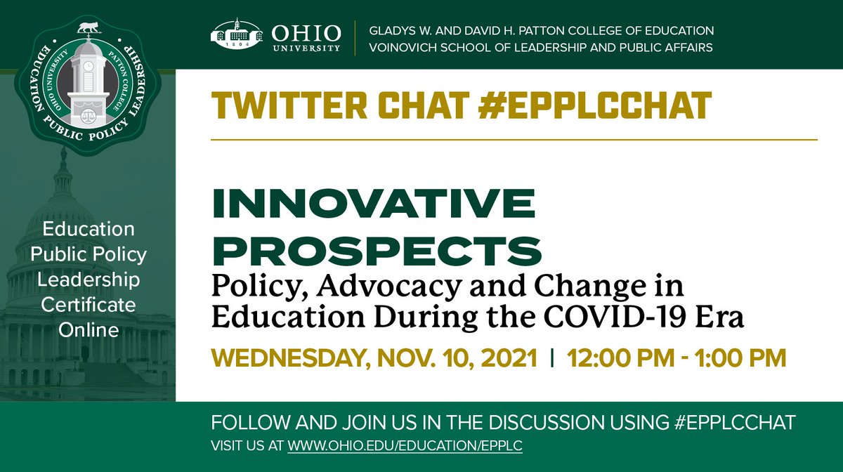 Welcome everyone!  Thank you so much for joining us for our 4th #EPPLCChat.  Today we will be discussing  “Innovative Prospects: Policy, Advocacy and Change in Education during the COVID-19 Era” #EPPLCChat