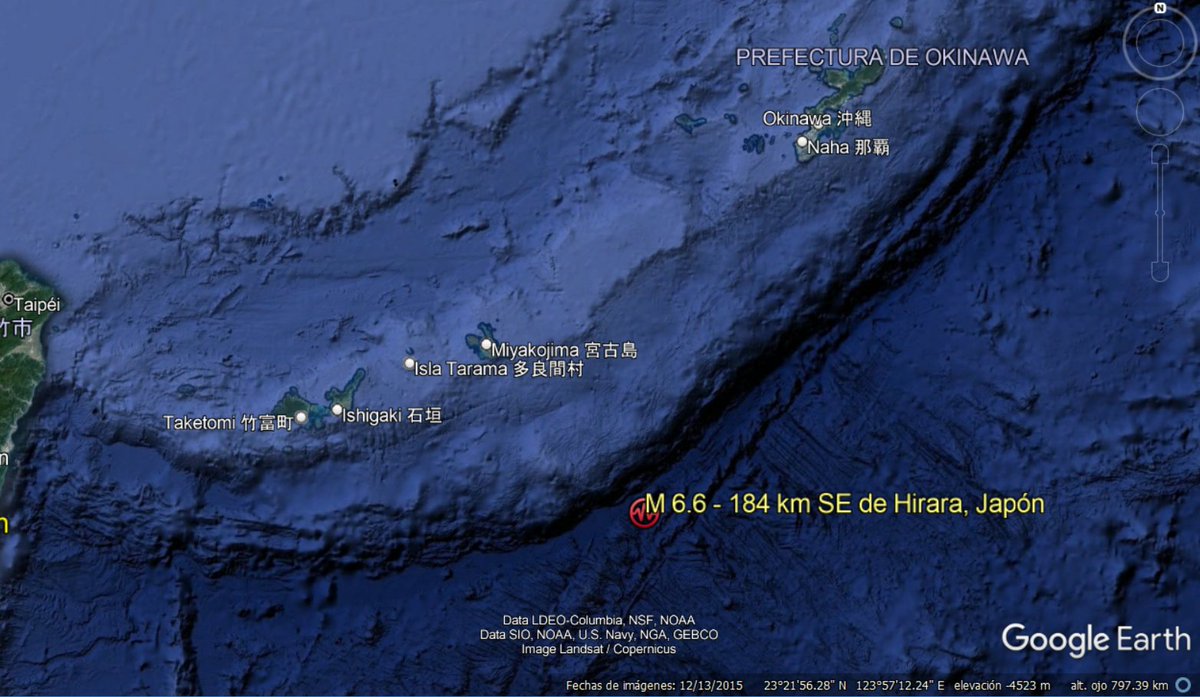 SismoMundial's tweet photo. Un temblor de magnitud 6.6 se registró en Okinawa, Japón, a las 00:45 local (15:45 HL) con epicentro 184 km al sureste de Hirara a 10 km de profundidad. No se reportan daños.

Detalles por USGS: https://t.co/JEeTbzHfS8 https://t.co/5Ih9VZItFk