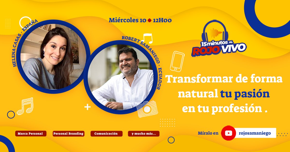 RoJoSamaniego's tweet photo. ¡Al Aire! 🎙 #15MinutosAlRojoVivo con @helenacasas #LightHunter, con quien conversaremos sobre cómo puedes convertir lo que te apasiona en tu profesión, y cómo la #MarcaPersonal impulsa ese sueño.
Un programa del más alto nivel en https://t.co/h6MrsC94XE https://t.co/Ldrddzr57n