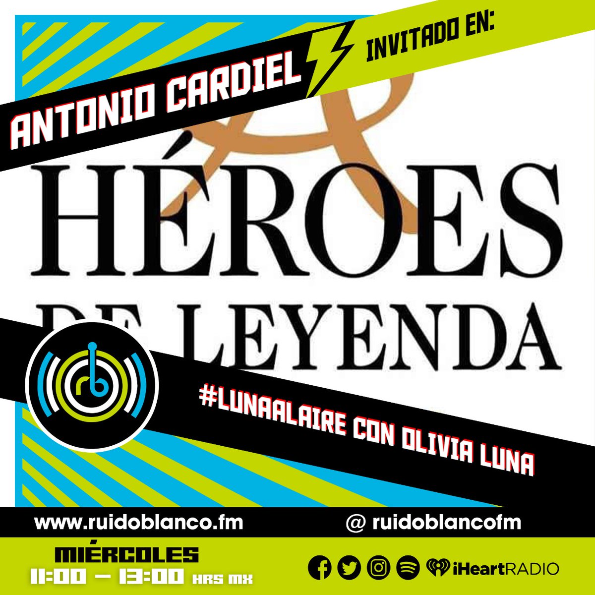 11 AM | Ya comienza #LunaAlAire con <a href="/LunaOlivia/">Olivia Luna ✨</a> completamente #EnVivo. Hoy platicando con Antonio Cardiel, autor de la biografía oficial de <a href="/HdS__Oficial/">Héroes del Silencio</a>!! Solo en ruidoblanco.fm 😎📻⚡

#Sien7eElRuido #EfectoRuidoBlanco #RadioStreaming #HéroesDelSilencio #Bunbury