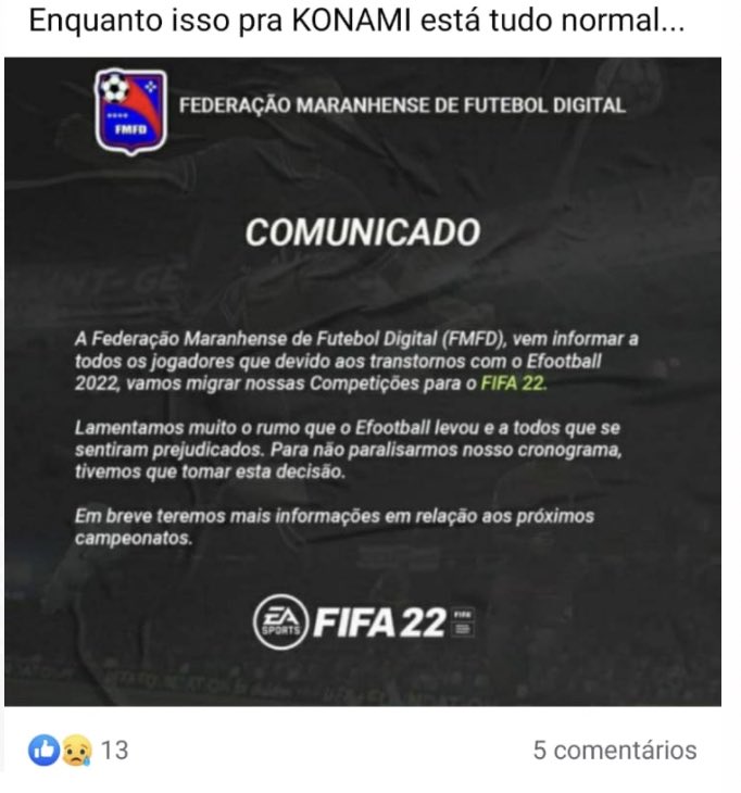 PesTotalBrasil's tweet photo. Reconhecimento da incompetência da @Konami em lançar um game inacabado e mal feito como o @we_konami . https://t.co/KjnVIFwX1N