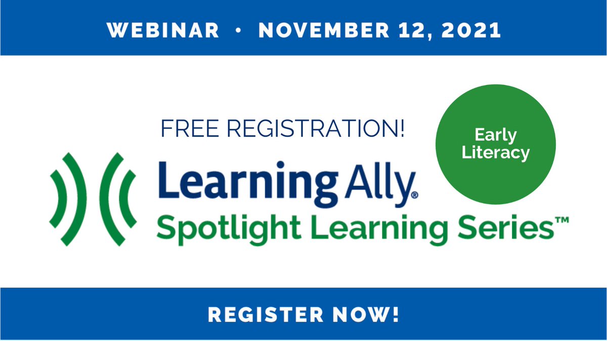 Learning_Ally's tweet photo. Attention PreK-3 #EarlyLiteracy #Educators! Join us on Nov. 12th for a free two-hour webinar featuring @almitraberry, @KaileeBerke, and #LearningAlly’s very own @terrienoland, @HeatherW_LAlly, and @LiaPreuss.

Register for free today! https://t.co/U1hTMISIS5 https://t.co/eYI7bocpjJ