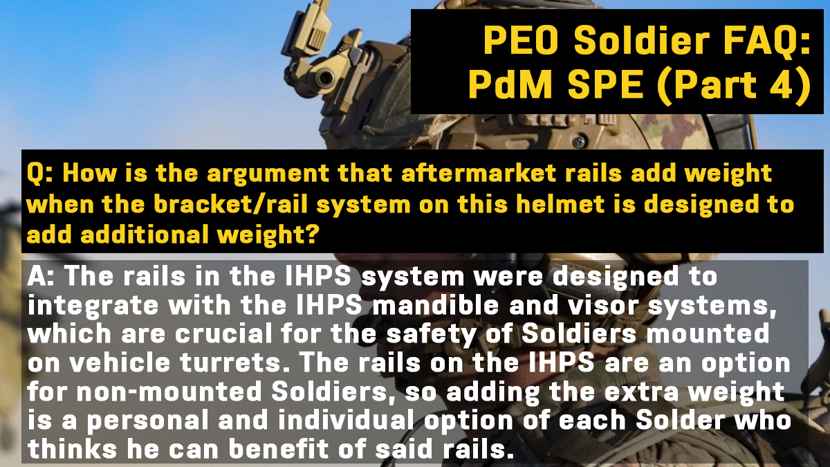 PEOSoldier's tweet image. This week&apos;s first #FAQ about Product Manager Soldier Protective Equipment (Pt. 4): IHPS and Rails #fequentlyaskedquestions #usarmy #equipment